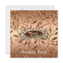40th Birthday Party Invitation Leaves Ocre