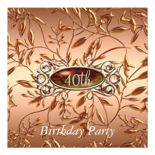 40th Birthday Party Invitation Leaves Ocre