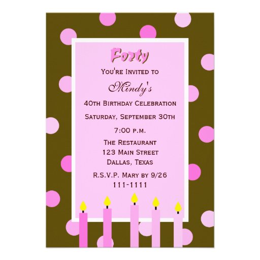40th Birthday Party Invitation -- Pink Polka Dots