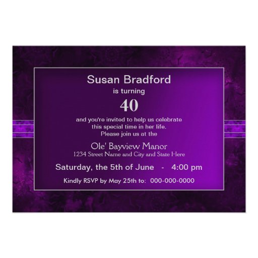 40TH BIRTHDAY PARTY INVITATION - PURPLE/GEMS
