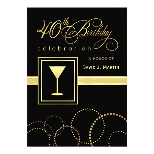 40th Birthday Party Invitations - Gold and Black