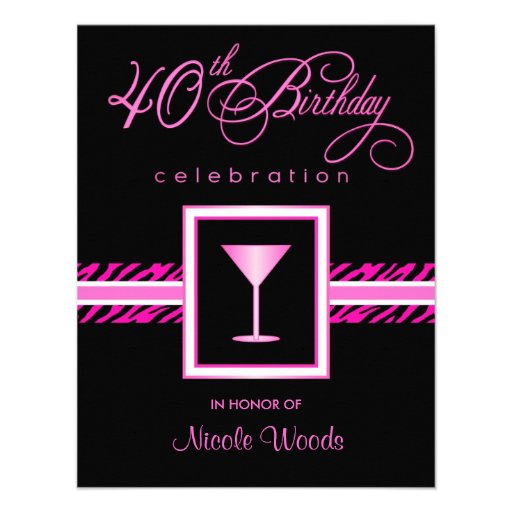 40th Birthday Party Invitations - Hot Pink Zebra