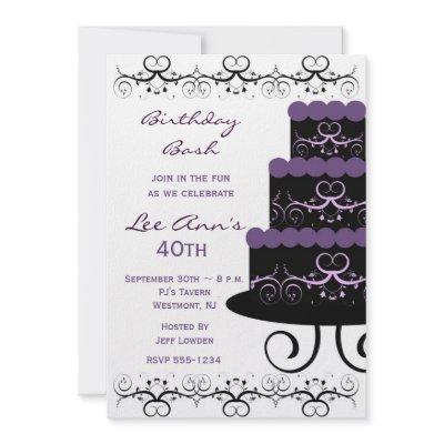 40th Birthday Party Invitations In Purple Swirl by NightSweatsDiva