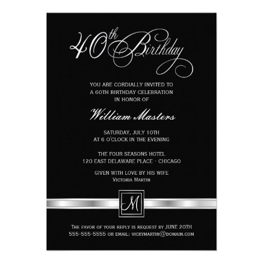 40th Birthday Party Invitations - with Monogram