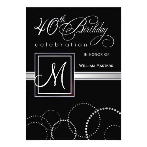 40th Birthday Party Invitations - with Monogram