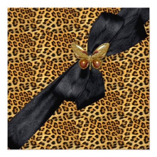 40th Birthday Party Leopard Black Butterfly Personalized Announcement
