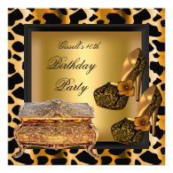 40th Birthday Party Leopard Black Gold Shoes Invitations