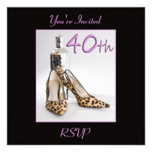 40th Birthday Party Leopard Shoe Invitation