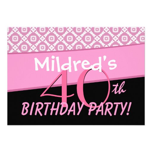 40th Birthday Party Pink Pattern Template Card