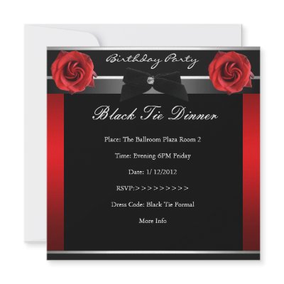 40th Birthday Party Red Rose Black Tie Invitations by InvitationCenter