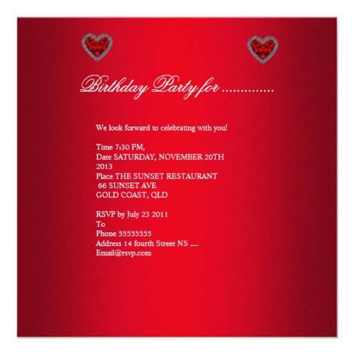40th Birthday Party Red Silver Zebra Black Personalized Announcement