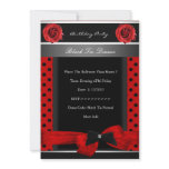 40th Birthday Party Red Spot Rose Black Tie Custom Announcement