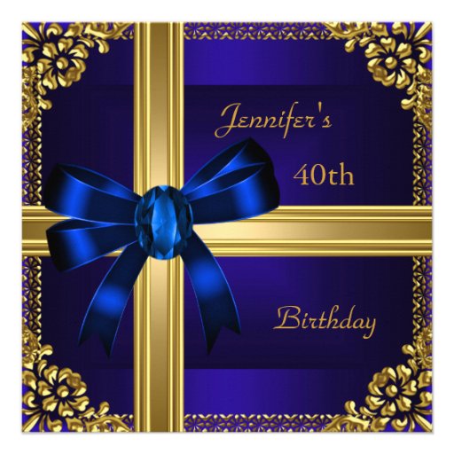 40th Birthday Party Rich Royal Blue Gold Jewel Custom Announcements