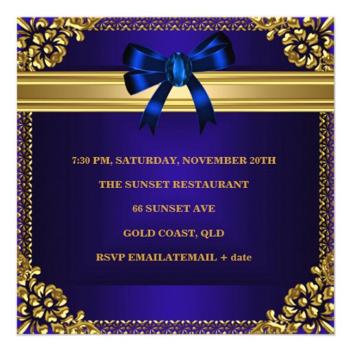 40th Birthday Party Rich Royal Blue Gold Jewel Custom Announcements