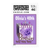 40th Birthday Party Stamp PURPLE Rose & Candles