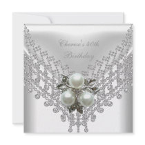 40th Birthday Party White Pearl Diamond Jewel Custom Invitation