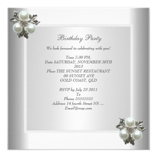 40th Birthday Party White Pearl Diamond Jewel Custom Invitation