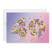 40th Birthday party, with flowered letters Custom Invites