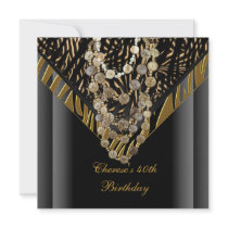 40th Birthday Party Zebra Gold Bronze Wild Black Custom Announcement