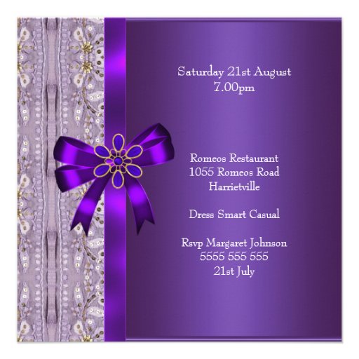 40th Birthday Purple Gold Floral Jewel Bow Invites