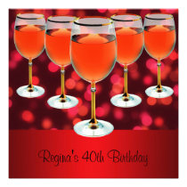 40th Birthday Red Wine Glass Personalized Invites