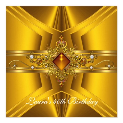 40th Birthday Royal Elegant Yellow Gold Jewel 2 Personalized Invites