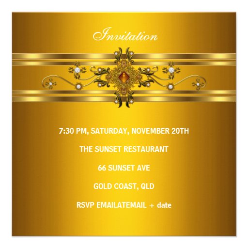 40th Birthday Royal Elegant Yellow Gold Jewel 2 Personalized Invites