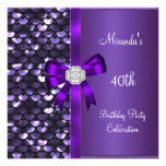 40th Birthday Sequins Purple Diamond Bow Personalized Invitation