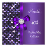 40th Birthday Sequins Purple Diamond Bow Personalized Invitation