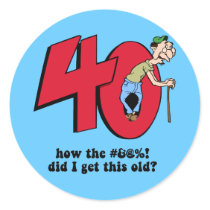 40th birthday round sticker