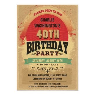 40th Birthday Vintage Typography Grunge 5x7 Paper Invitation Card
