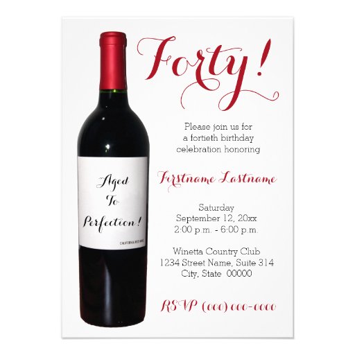 40th Birthday Wine Bottle Invitations (front side)