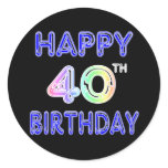 40th Birthday with Ballon Font Round Sticker