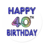 40th Birthday with Ballon Font Round Stickers