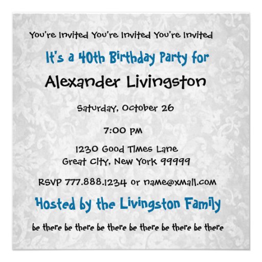 40th Black White Blue Birthday Party Template Personalized Invites