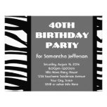 40th Black+White Zebra Invitations invitations