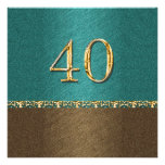 40th blue brown elegant party custom invitations
