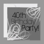 40th Charcoal Swirl Custom Invitations front/back