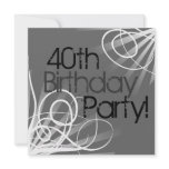 40th Charcoal Swirl Custom Invitations front/back
