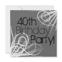 40th Charcoal Swirl Custom Invitations front/back