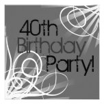 40th Charcoal Swirl Custom Invitations front/back