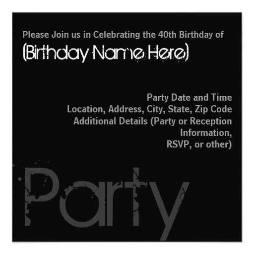 40th Charcoal Swirl Custom Invitations front/back
