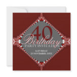 40th Dark Red & Grey Elegant Birthday Party Invita Custom Invite