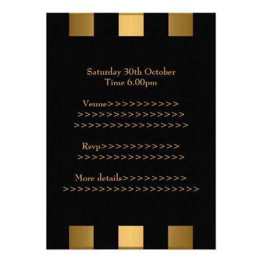40th Gold Bronze Black Block Stripes Party Invitations