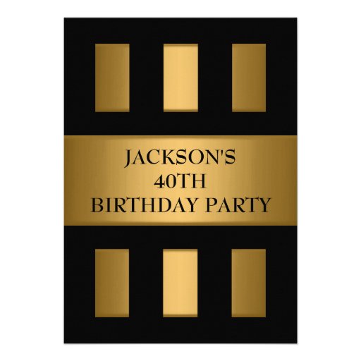 40th Gold Bronze Black Block Stripes Party Invitations