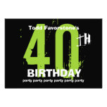 40th Modern Birthday Party Green and Black W1506 invitations