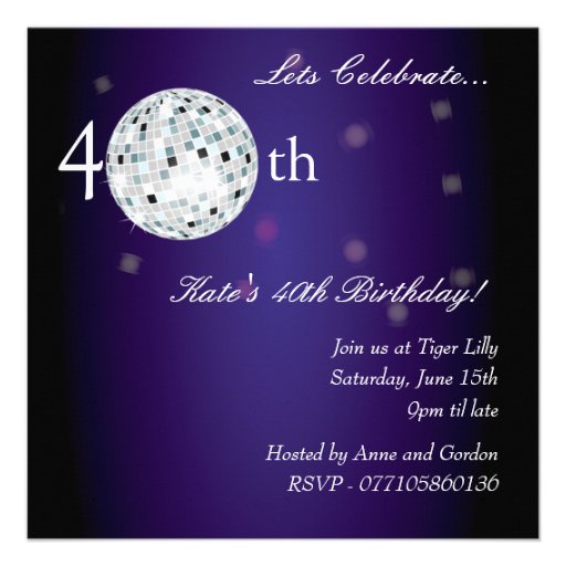 40th Purple Disco Ball Party Invitation