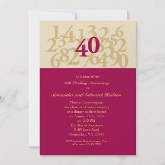 40th Ruby Wedding Anniversary Invitation