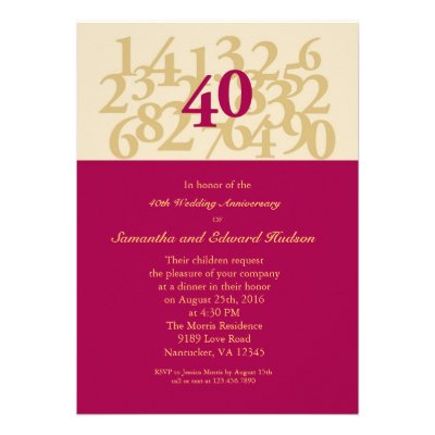 40th Ruby Wedding Anniversary Invitation