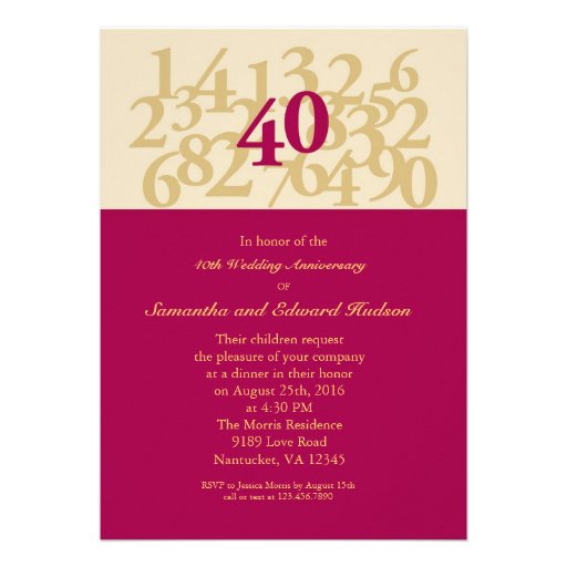40th Ruby Wedding Anniversary Invitation (front side)